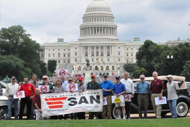 Members of the Antique Automobile Club of America (AACA)/SEMA Action Network (SAN) drove their collector vehicles to the United States Capitol building in Washington, D.C., to warn Congress of risks posed by ethanol-blended gasoline to older cars and motorcycles. Their message was clearhit the brakes on ethanol. Members of the Antique Automobile Club of America (AACA)/SEMA Action Network (SAN) drove their collector vehicles to the United States Capitol building in Washington, D.C., to warn Congress of risks posed by ethanol-blended gasoline to older cars and motorcycles. Their message was clearhit the brakes on ethanol.