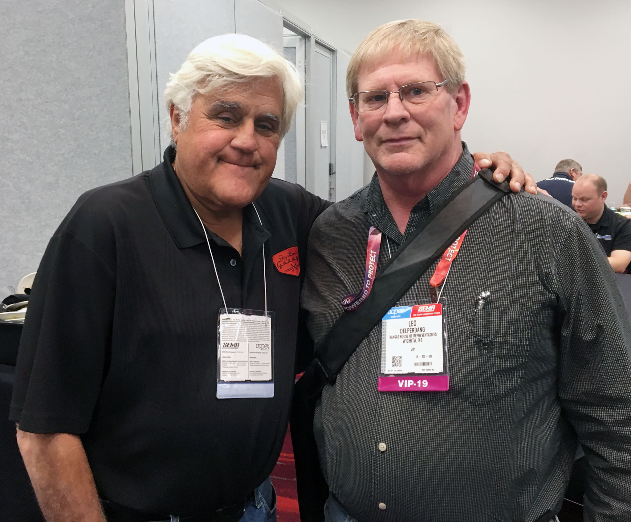 Kansas state Representative Leo Delperdang with Jay Leno.